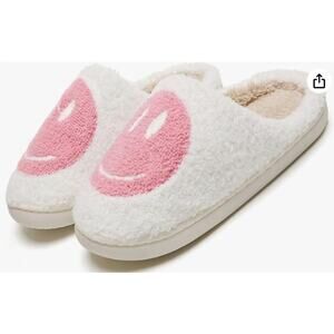 Cute Happy Face Fuzzy House Slippers Memory/Plush Indoor Outdoor Women 7.5-8 New